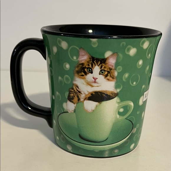 Keith Kimberlin Cat In Cup Coffee Cup Mug Green With Bubbles Original Box - Picture 2 of 8